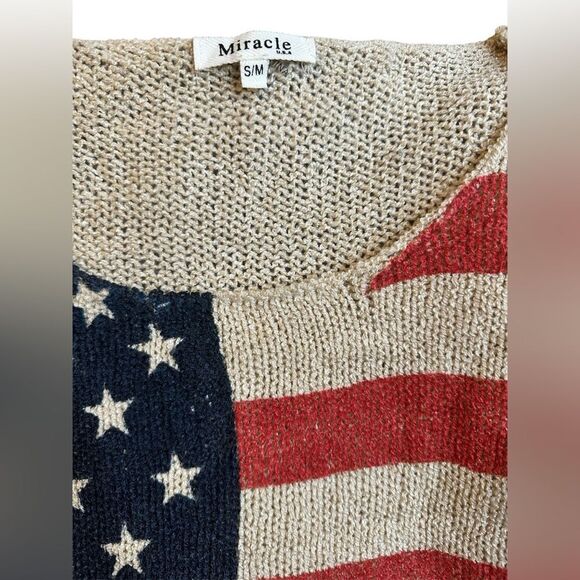 Women’s Beige American Flag Lightweight Sweater. Size S/M - Picture 6 of 6